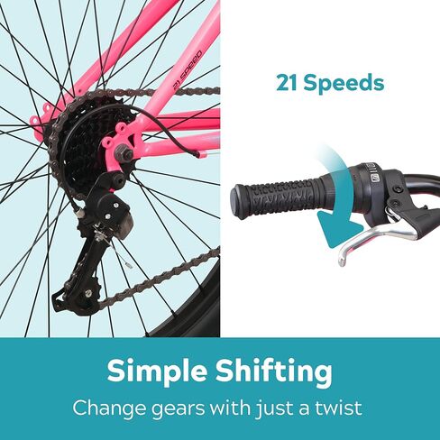 Pacific Cavern Mountain Bike for Youth or Adult Boys Girls, 7 or 21-Speed Twist Shifter Options, 20/24/26-Inch Wheels, 11 to 17.5-Inch Steel Frame, Front Suspension, Kickstand Included in Saudi Arabia