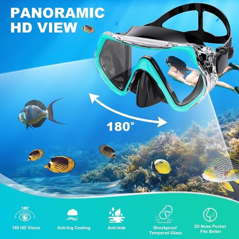 Snorkeling Gear for Adults, Snorkel Mask Adult Snorkel Set, Anti-Fog Scuba Diving Mask Panoramic View Scuba Gear, Tempered Glass Snorkel Goggles Swim Masks for Adults in Saudi Arabia