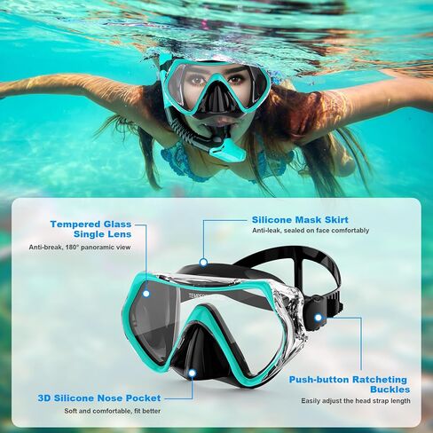 Snorkeling Gear for Adults, Snorkel Mask Adult Snorkel Set, Anti-Fog Scuba Diving Mask Panoramic View Scuba Gear, Tempered Glass Snorkel Goggles Swim Masks for Adults in Saudi Arabia