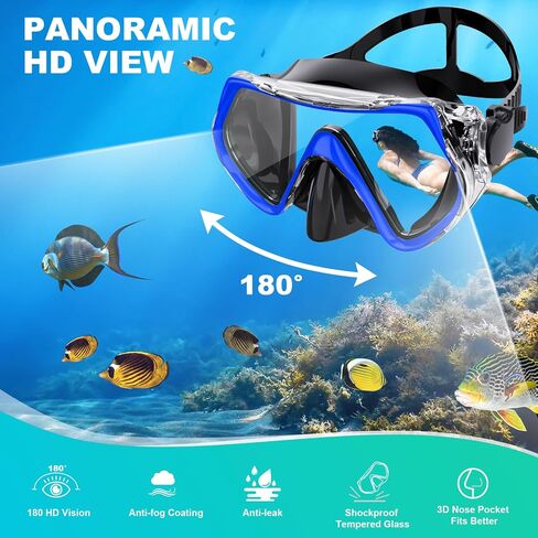 Snorkeling Gear for Adults, Snorkel Mask Adult Snorkel Set, Anti-Fog Scuba Diving Mask Panoramic View Scuba Gear, Tempered Glass Snorkel Goggles Swim Masks for Adults in Saudi Arabia