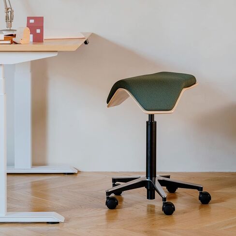 Branch Saddle Chair ILOA Plus - Ergonomic Rolling Stool for Healthy Posture and Sustainable Style - Height Adjustable Stool with Birch Plywood Frame and Recycled Polyester Seat Fabric - Forest in Kuwait