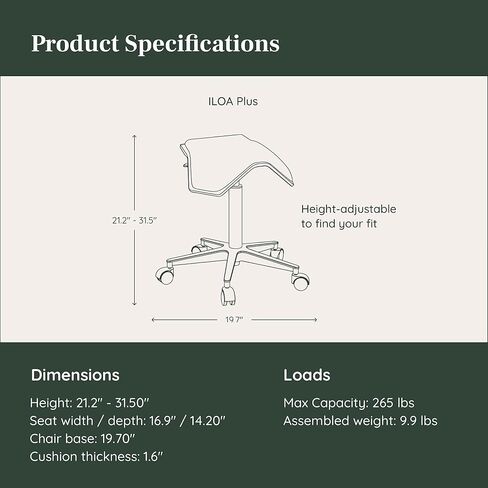 Branch Saddle Chair ILOA Plus - Ergonomic Rolling Stool for Healthy Posture and Sustainable Style - Height Adjustable Stool with Birch Plywood Frame and Recycled Polyester Seat Fabric - Forest in Kuwait