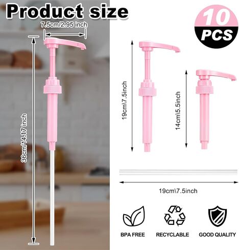 Patelai 10 Pcs Coffee Syrup Pump, Pink Plastic Pumps for Syrup Bottles 750ml - 1L, Reusable Syrup Pump Dispenser in Saudi Arabia