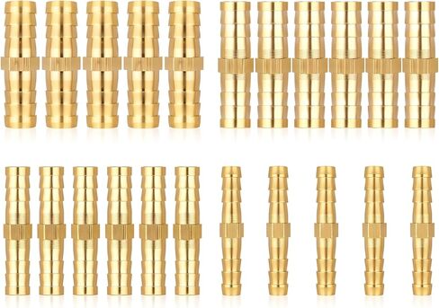 22Pcs Brass Barbed Hose Fittings, 1/4" 5/16" 3/8" 1/2" (6mm/8mm/10mm/12mm) Hose Barb Splicer Mender, Durable Hose Barb Fittings for Air/Fuel/Water/Oil Hose, Corrosion-Resistant Hose Connectors in Kuwait