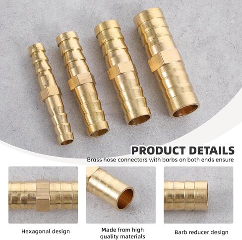 22Pcs Brass Barbed Hose Fittings, 1/4" 5/16" 3/8" 1/2" (6mm/8mm/10mm/12mm) Hose Barb Splicer Mender, Durable Hose Barb Fittings for Air/Fuel/Water/Oil Hose, Corrosion-Resistant Hose Connectors in Kuwait