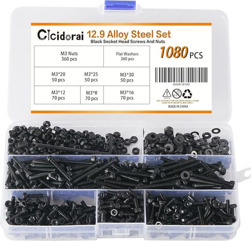 420 Pcs M5 x 8/12/16/20/25/30mm 10.9 Grade Alloy Steel Button Head Socket Cap Screws Bolts with M5 Nuts, M5 Washers and 1 Pcs Hex Key Wrenches Assortment Kit in Kuwait