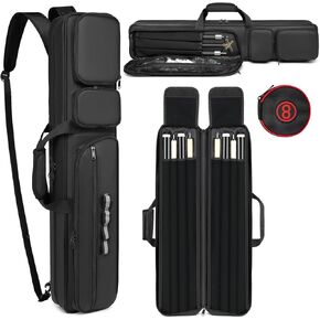 Pool Cue Case 4x4, Pool Stick Case Cue Bag with Hidden Backpack-Strap, Cue Stick Case Holds 4 Butts and 4 Shafts, Billiard Pool Cue Carrying Case with Large Front Accessory Pockets and 1 Cue Ball Case