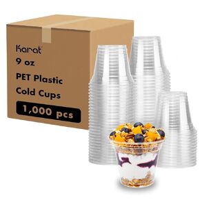 Karat [1000 ct] 9oz Plastic Cups, Clear Disposable Cold Cup for Dessert, Fruit, and More, 92mm (C-KC9)