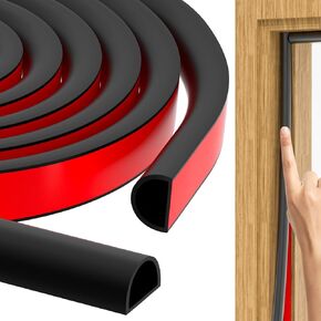 23ft Weather Stripping Door Seal, Silicone Door Seal Strip D Shaped Door Weather Stripping Self Adhesive Door Weather Stripping for Door Frame/Window (Black 3/8"(W)×1/4"（T) ×23ft(L)