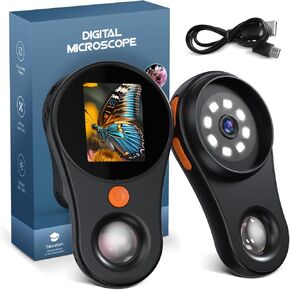Digital Microscope Handheld 2.0 inch IPS Color Screen,Portable Digital Magnifying Glass 500x,Marco Microscope for Kids,Built-in 8LED Lights,USB Compatible with PC Windows, Mac OS