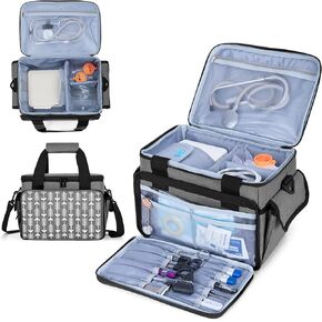 Yarwo Nebulizer Carrying Case, Portable Medical Bag Empty for Nebulizer Machine with Detachable Divider for Mask Tubing Inhaler Mouthpiece and Other Emergency First Aid Supplies, Gray with Arrow