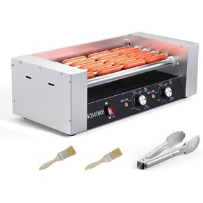 Hot Dog Roller, 12 Hot Dogs 5 Rollers Grill Cooker Machine With Removable Stainless Steel Drip Tray Stainless Steel With Cover, Dual Temp Control, Led Light, Perfect for Commercial And Party