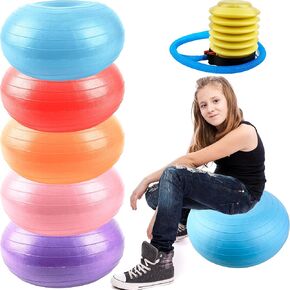 5 Pcs Donuts Exercise Ball with Hand Pump Durable Inflatable Exercise Ball Yoga Ball Chairs Flexible Seating for Classroom Balance Core Training Yoga Pilates Workouts