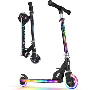 BELEEV V2 Scooters for Kids with Light-Up Wheels & Stem & Deck, 2 Wheel Folding Scooter for Girls Boys, 3 Adjustable Height, Non-Slip Pattern Deck, Lightweight Kick Scooter for Children Ages 3-12