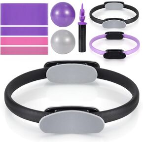 Tsikavo Pilates Ring Circle and Pilates Ball Set, 12 Inch&14Inch Magic Circle Pilates Ring,9 Inch Small Exercise Ball,Resistance Bands Set, Home Pilates Equipment for Women