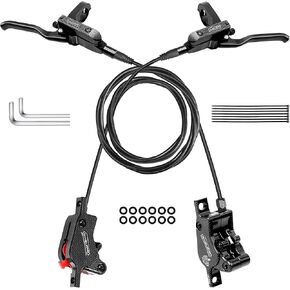 SD-230X MTB Hydraulic Disc Brake Set 4-Pistons/2-Pistons,Aluminum Front and Rear Two-Finger Brake Levers,Brake Kit for Mountain Bike/Fat Bike/Folding Bike(Black/2-Pistons)