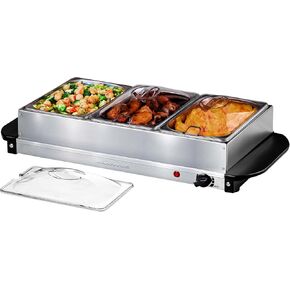 OVENTE Electric Warming Tray with Adjustable Temperature Control Perfect for Buffets, Restaurants, House Parties, Events & Dinners, Compact Food Warmer & Server with Cool Touch Handles, Silver FW170S