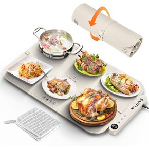 Electric Warming Tray,Food Warming Mat,Food Heating Mat for Countertop, 6 Temperature Modes, Auto Shut-Off,Removable, Washable,for Versatile Food Warmer for Parties (Blue)