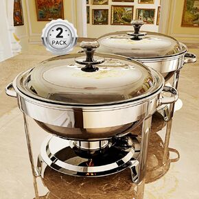 Chafing Dishes for Buffet, 4 Pack 5QT Round Stainless Steel Chafing Dish Set for Home Parties, Christmas Gatherings, Catering Events Complete Buffet Warmer Set (Rose Gold 4)