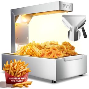 PYY French Fry Warmer Commercial Food Heat Lamp/Food Warmer Light,Free-Standing Warming Dump Station Countertop Fries Food Warmer for Chips Churros Buffet Kitchen Restaurants 600W (Silver)