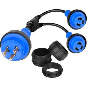 Marine Shore Power Y Splitter SS2-50P Male 50A to (2) L5–30R Female w/Locking Ring & Collar, 50A to Dual 30A Shore Power Cord
