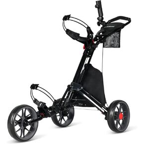 Lakehood Golf Push Cart, 3 Wheel Golf Push Cart Foldable and Lightweight Golf Pull Cart, Push Cart Golf Easy to Open/Fold, Golf Bag Cart with Umbrella Stand Storage Bag Cup Holder