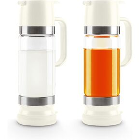 Aelga Coffee Syrup Dispenser, 12 OZ Glass Syrup Bottles with Handle, No Drip Pouring, Coffee Bar Accessories for Coffee and Tea, White 2 Pack