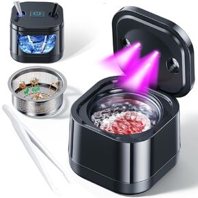Ultrasonic Retainer Cleaner Machine - Ultrasonic U-V Cleaner for Dentures ligner, Mouth Guards, Braces, Toothbrush Heads, 45kHz Ultrasonic Retainer Cleaner for All Dental Appliances, Jewelry (Black)