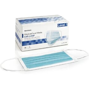 McKesson Medical Face Masks, Level 1 - Pleated with Ear Loops, Non-Sterile, Blue - One Size Fits Most Adults, 7 in x 3.75 in, 50 Count, 1 Pack