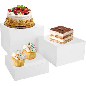 LISHNE 3 Pcs Buffet Risers and Stands White Food Risers for Buffet Table, Table Risers for Display Catering Dessert Jewelry Figures Show, White Food Risers for Display Party (8", 7", 6")
