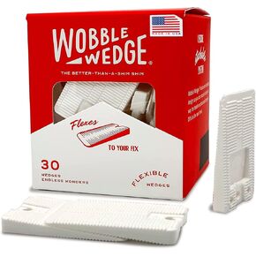 Wobble Wedges Flexible Plastic Shims, 30 Pack - MADE IN USA - Multi-Purpose Shim Wedges for Home Improvement & Work - Plastic Wedge, Table Shims for Leveling, Toilet Shims & Furniture Levelers - White