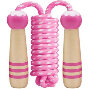 Jump Rope for Kids - Wooden Handle - Adjustable Cotton Braided Fitness Skipping Rope for Toddler Fitness Workout Exercise Outdoor Activity