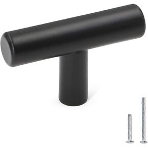 LONTAN 12 Pack Black Knobs for Cabinets and Drawers Kitchen Cabinet Knobs for Dresser Bathroom Modern T Bar Furniture Black Hardware,Stainless Steel