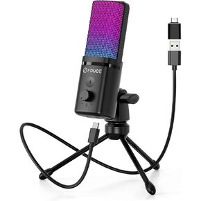 FDUCE Gaming USB Microphone for PC,RGB Condenser Computer Mic with Tripod Stand,Quick Mute,Gain Control,Cardioid Mic for Streaming, Podcast, Twitch, YouTube, PC, Computer, PS5, (M160)
