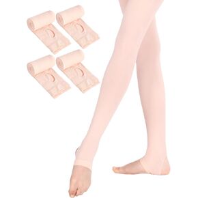 Women Girls Stirrup Tights with Self Knit Waistband, 60D Dance Tights for Ballet, Gymnastics, School, 2 Pairs
