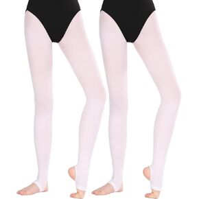 Women Girls Stirrup Tights with Self Knit Waistband, 60D Dance Tights for Ballet, Gymnastics, School, 2 Pairs in Kuwait