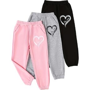 Girls' 3 Pcs Letter Graphic Print Sweatpants Kids Athletic Joggers Pants with Pockets 4-14 Years