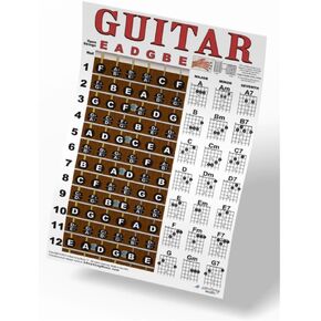 A New Song Music Guitar Chord & Fretboard Note Chart Instructional Easy 11"x17" Poster for Beginners Chords & Notes