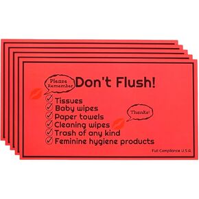 Don't Flush! Sign for Restrooms Displays List of Prohibited Items 7x4 set of 5 red Do not Flush sign for bathroom please do not flush anything except toilet paper do not flush feminine products flush only toilet paper sign
