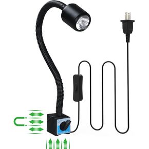 LED Magnetic Work Light with Flexible Gooseneck, 12W 1200 Lumens 6500K 110V US Plug, Machine Lathe Light with Magnetic Base for Sewing Machine, Work Bench, Lathe Workbenches