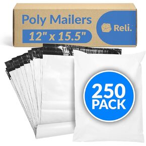 Reli. Poly Mailers 12x15.5" | 250 Pcs - White | Shipping Bags/Shipping Envelopes | White Mailing/Packaging Bags for Shipping | Non-Padded Polymailers, Self Sealing Shipment Bags for Clothing