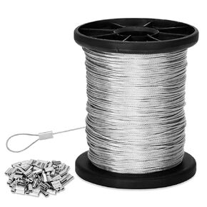 316 Stainless Steel Cable, 200FT 1/32IN Wire Rope with 50Pcs Aluminum Sleeves Stops, for String Lights Hanging, Clotheslines, Trellis Wire
