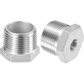uxcell 2Pcs 2" Male to 1-1/4" Female NPT 304 Stainless Steel Reducer Hex Bushing