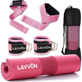 Squat Pad Set - Foam Barbell Pad for Squats Cushion, Lunges & Bar Padding for Hip Thrusts - Standard Weight Bar Pad - With Ankle Straps, Wrist Straps for Weightlifting