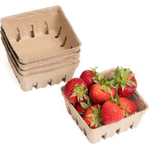 Paper Berry Basket | Bulk 100 Pack | Recycled Paper Pulp | For Blueberry Raspberry Fruit Garden Harvest