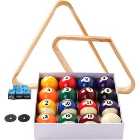 Billiard Balls Set, Pool Table Triangle Ball Rack and 9-Ball Diamond Rack (Wood), 5 Cue Chalks and 2 Table Spot Stickers - Pool Table Accessories