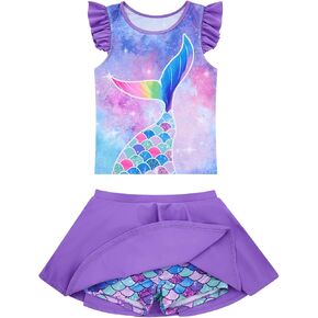 Girls Swimsuit 2 Piece Ruffle Bathing Suit UPF 50+ Tankini Swimsuit Skirt with Lining Size 3-10