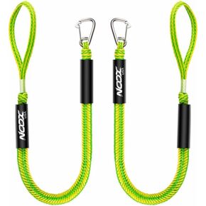 Boat Bungee Dock Lines, Boating Gifts for Men, Boat Accessories, Mooring Lines for Bass Boat, Bungee Dock Line with Stainless Clip at one Side, 4 Feet (Pack of 2) (Black, Blue and Red)