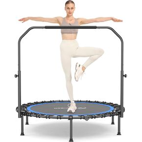 ANCHEER 40/48" Foldable Mini Trampoline,550LBS Max Load,Rebounder Trampoline for Adults with Adjustale Foam Bar&Resistance Ropes,Upgraded Bungee Cords,Fitness Trampoline Indoor/Outdoor