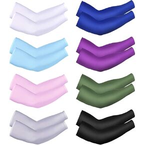 8 Pairs Unisex UV Protection Arm Cooling Sleeves Ice Silk Arm Cover (White, Black, Gray, Sky Blue, Pink, Purple, Royal Blue, Army Green, Ice Silk)